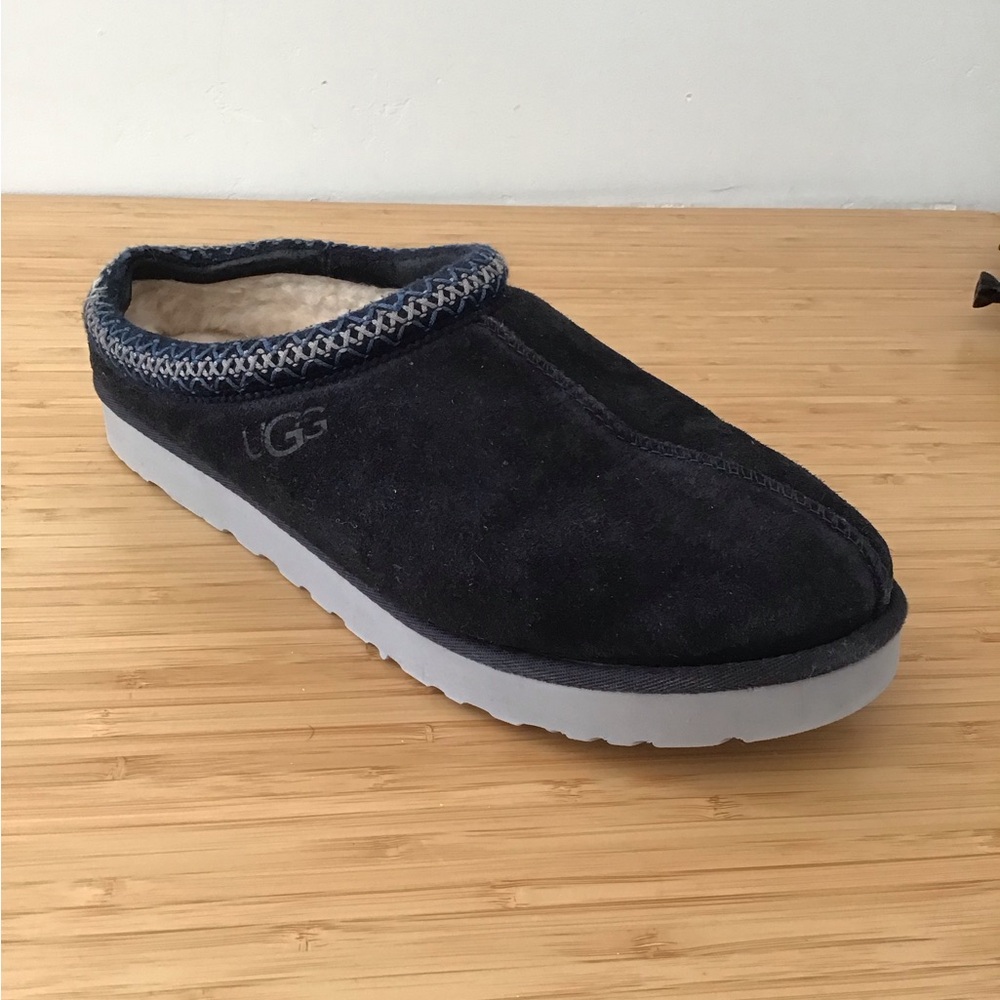 UGG Men's Navy Suede Slip-On Mule with Shearling Trim